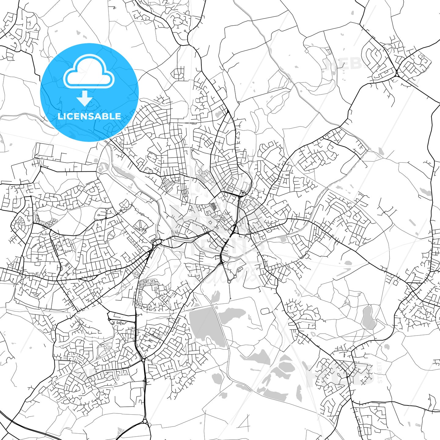 Wigan, England, UK, Vector Map - Light