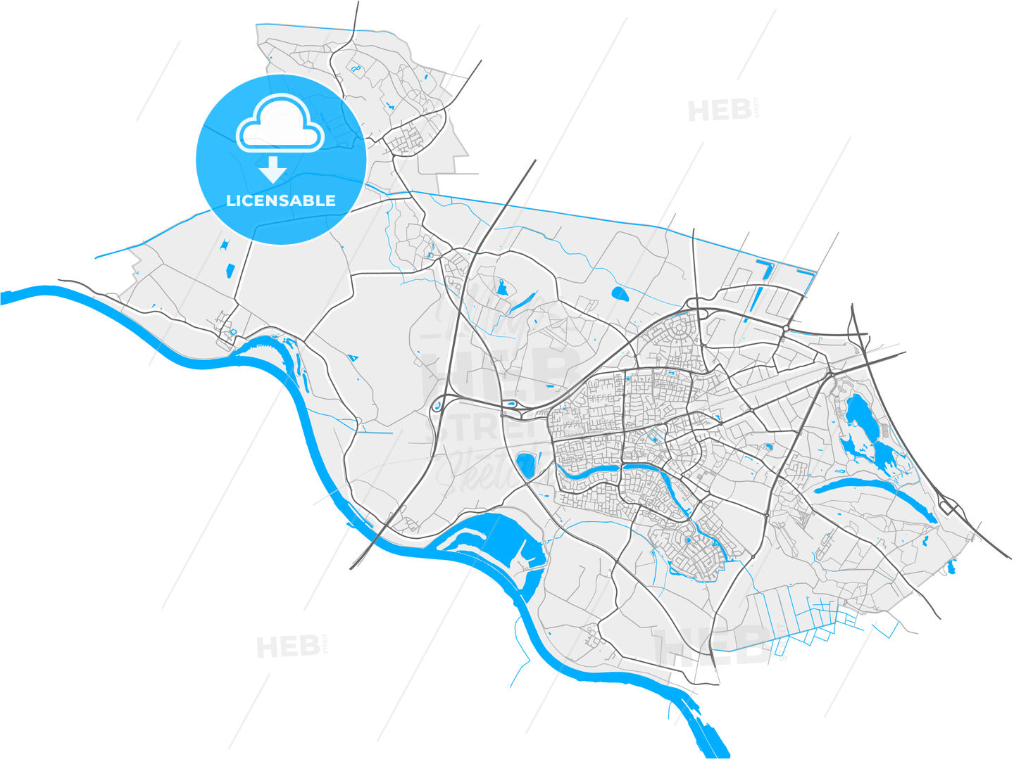 Wijchen, Gelderland, Netherlands, high quality vector map