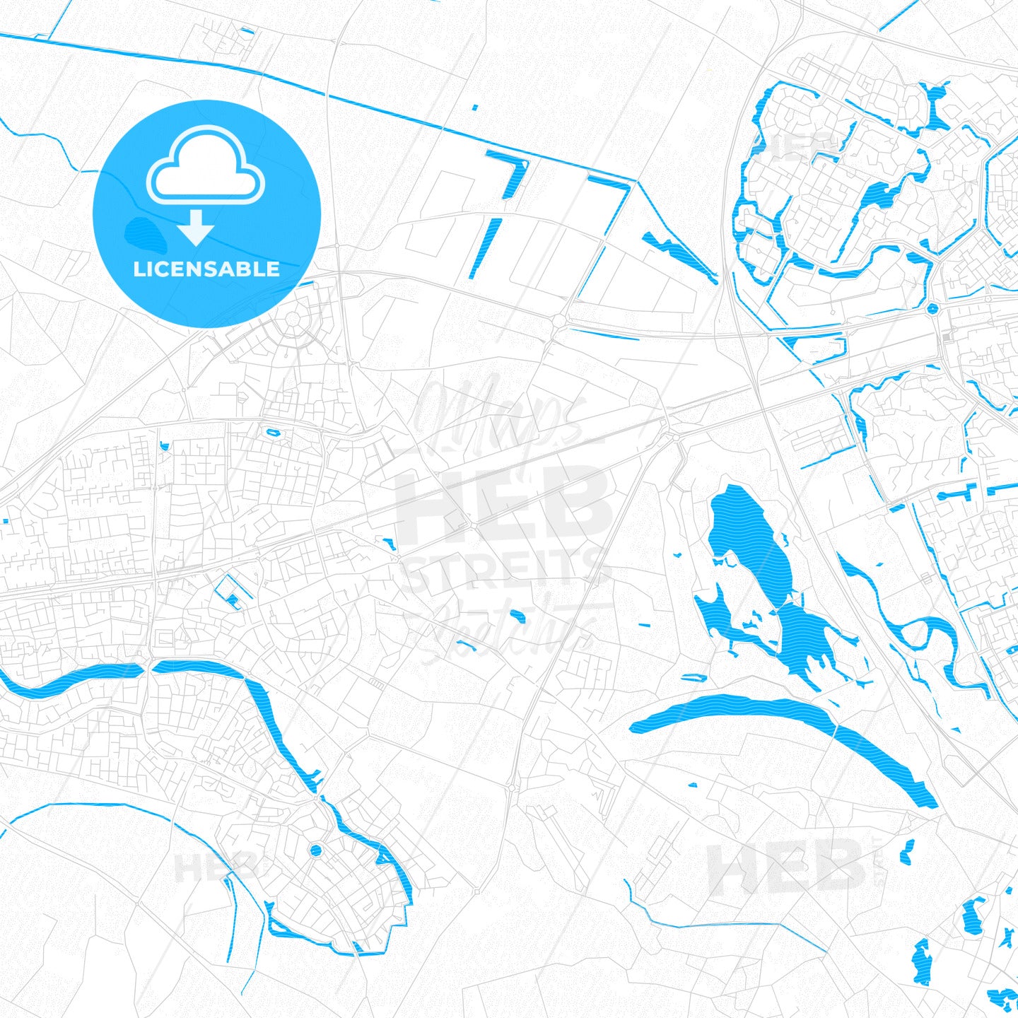 Wijchen, Netherlands PDF vector map with water in focus