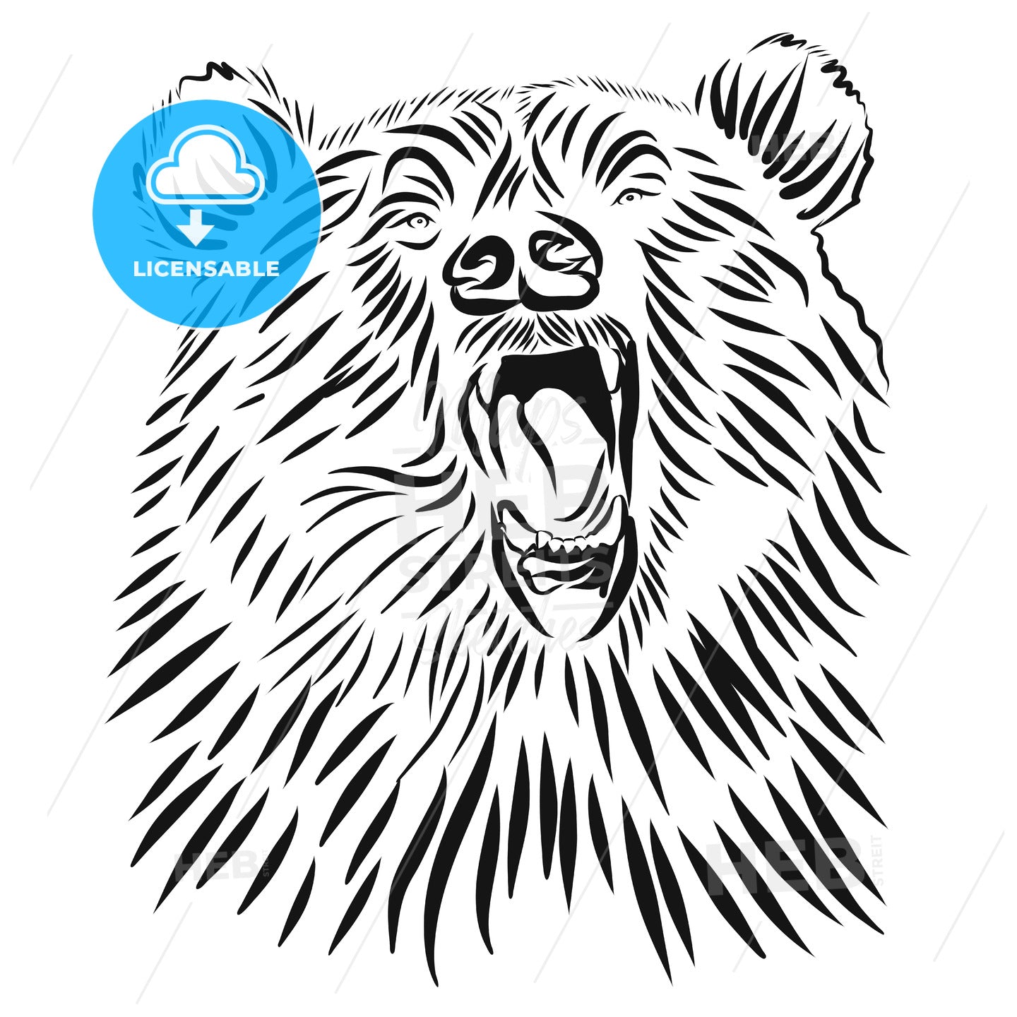 Wild grizzly, Hand drawn vector roaring bear. – instant download