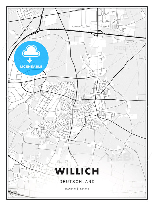 Willich, Germany, Modern Print Template in Various Formats - HEBSTREITS Sketches