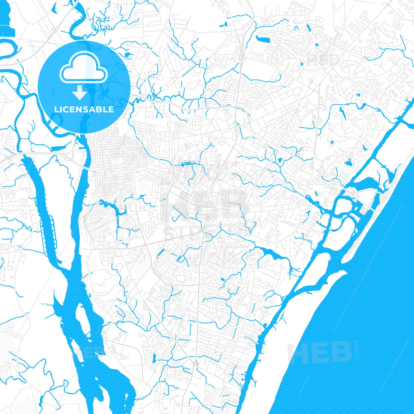 Wilmington, North Carolina, United States, PDF vector map with water in focus