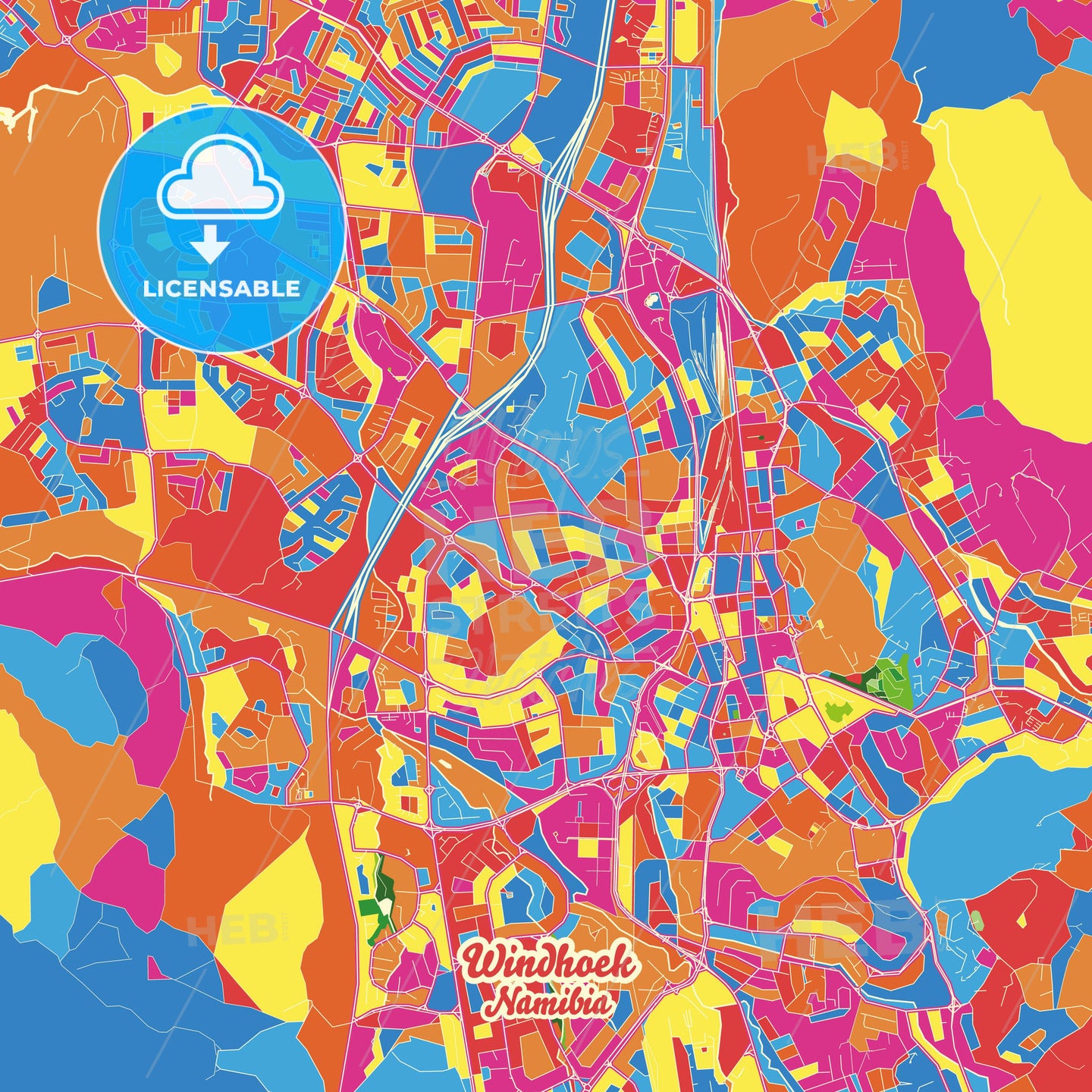 Windhoek, Namibia Crazy Colorful Street Map Poster Template - HEBSTREITS Sketches
