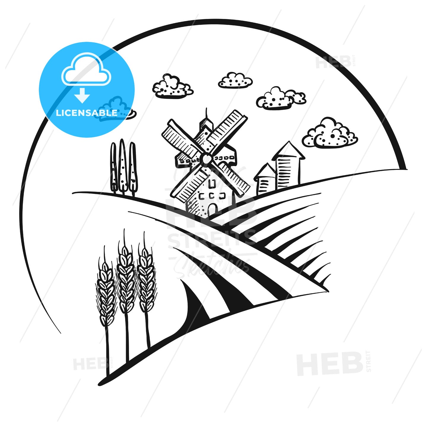 Windmill icon logo sketch – instant download