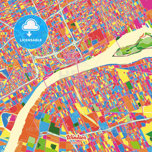 Windsor, Canada Crazy Colorful Street Map Poster Template - HEBSTREITS Sketches
