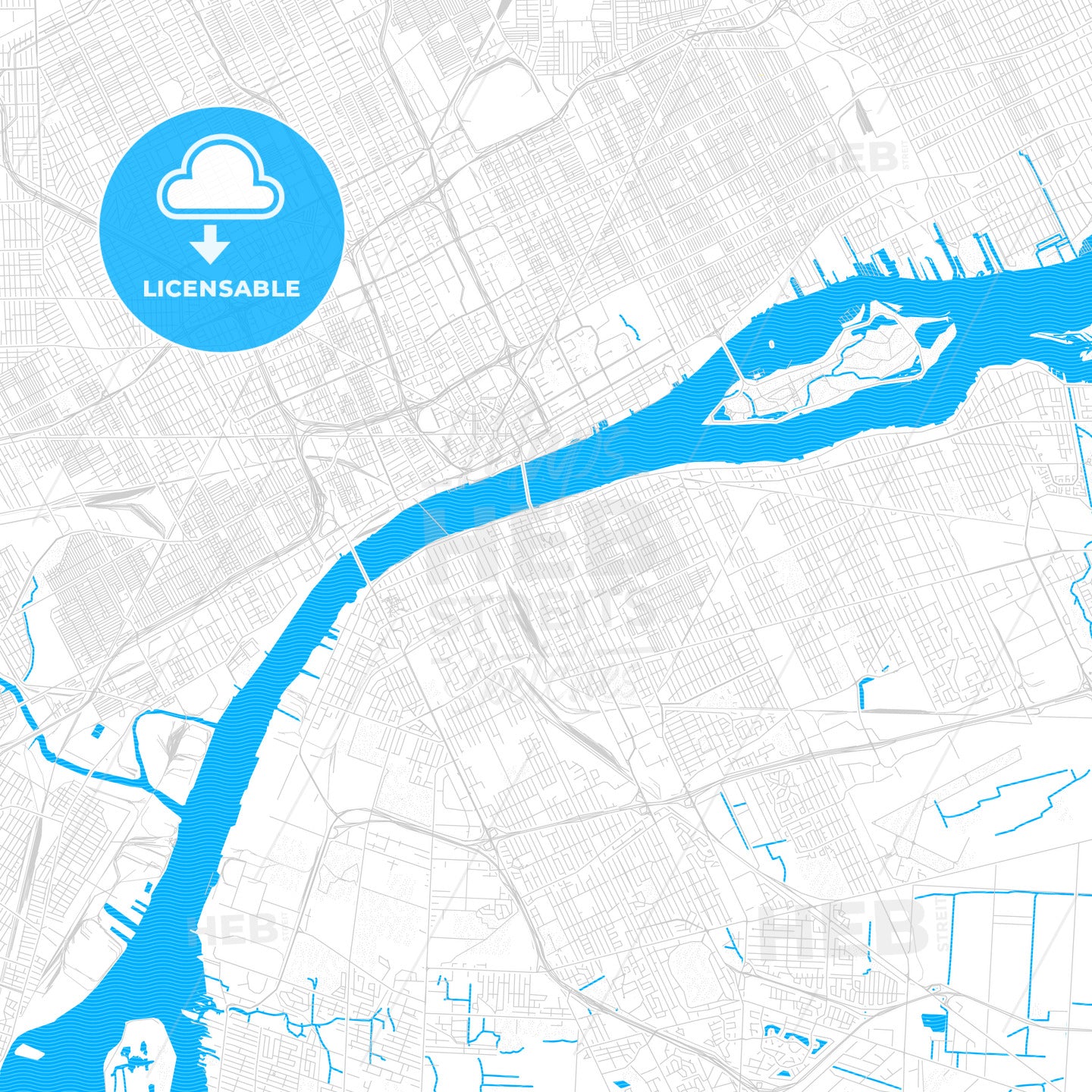 Windsor, Canada PDF vector map with water in focus