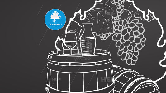 Wine on barrel. Grapes in Leaf Sign – instant download