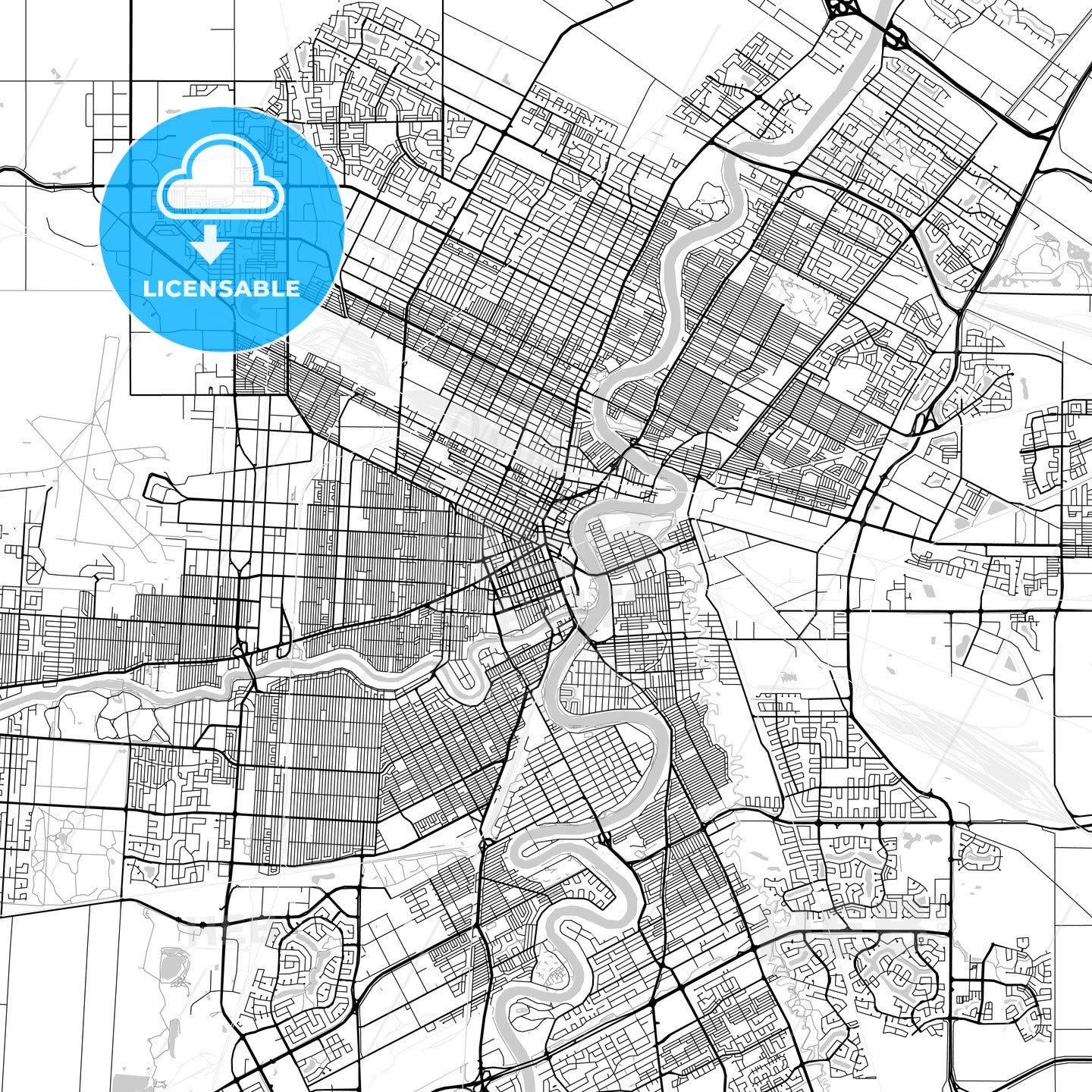 Winnipeg, Manitoba, Downtown City Map, Light
