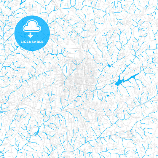 Winston–Salem, North Carolina, United States, PDF vector map with water in focus