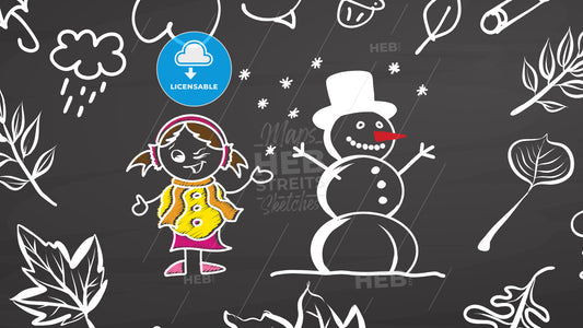 Winter dreams. Girl and snowman on chalkboard – instant download