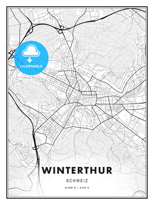 Winterthur, Switzerland, Modern Print Template in Various Formats - HEBSTREITS Sketches