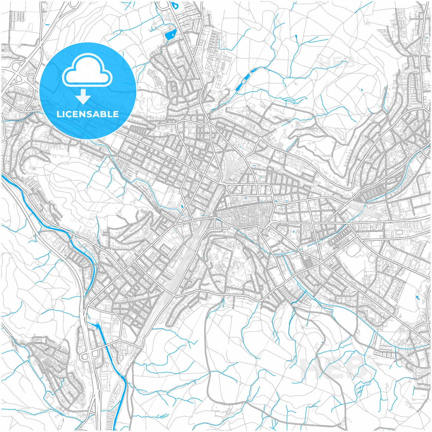 Winterthur, Switzerland, city map with high quality roads.