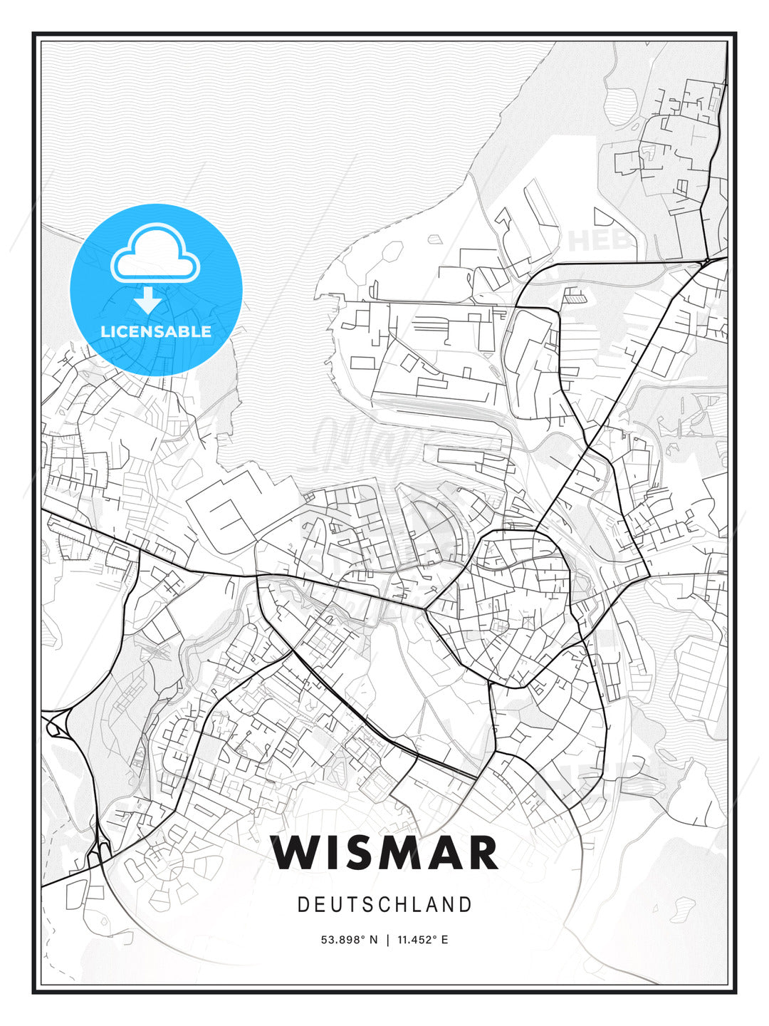 Wismar, Germany, Modern Print Template in Various Formats - HEBSTREITS Sketches