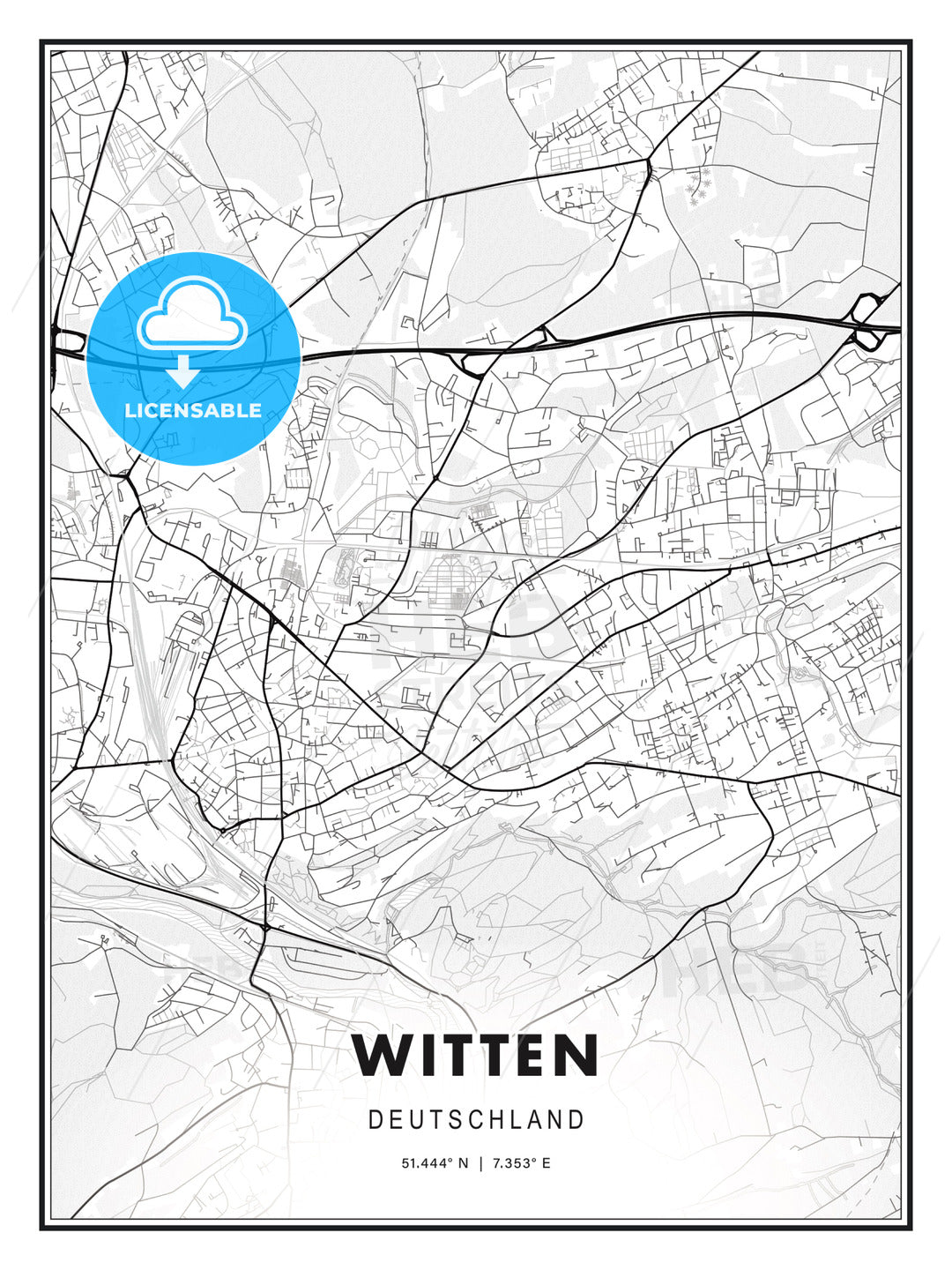 Witten, Germany, Modern Print Template in Various Formats - HEBSTREITS Sketches