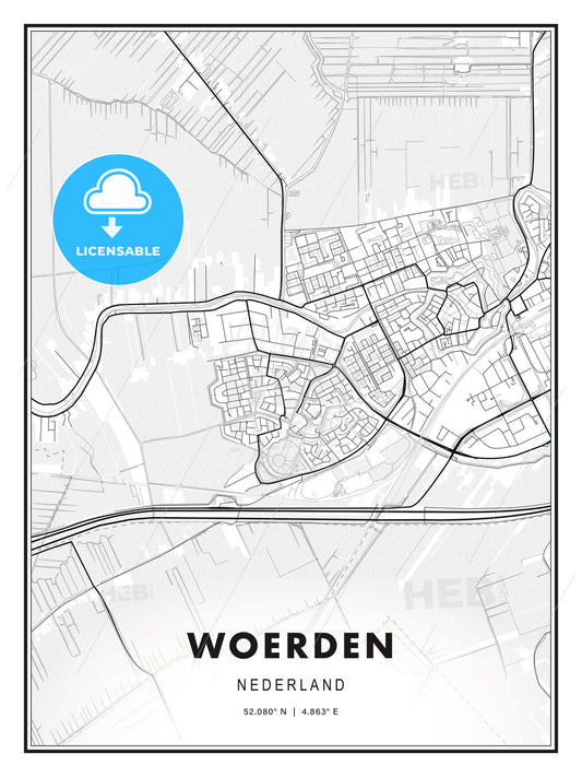 Woerden, Netherlands, Modern Print Template in Various Formats - HEBSTREITS Sketches