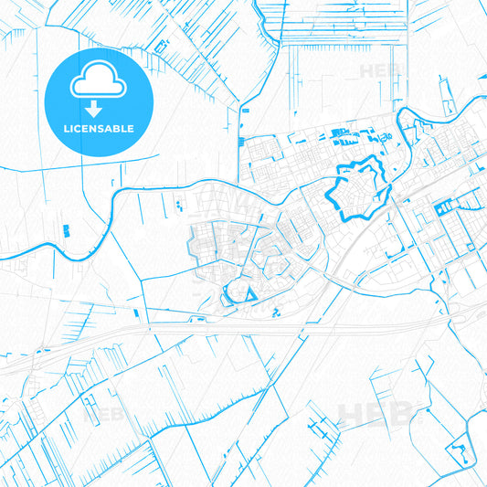 Woerden, Netherlands PDF vector map with water in focus