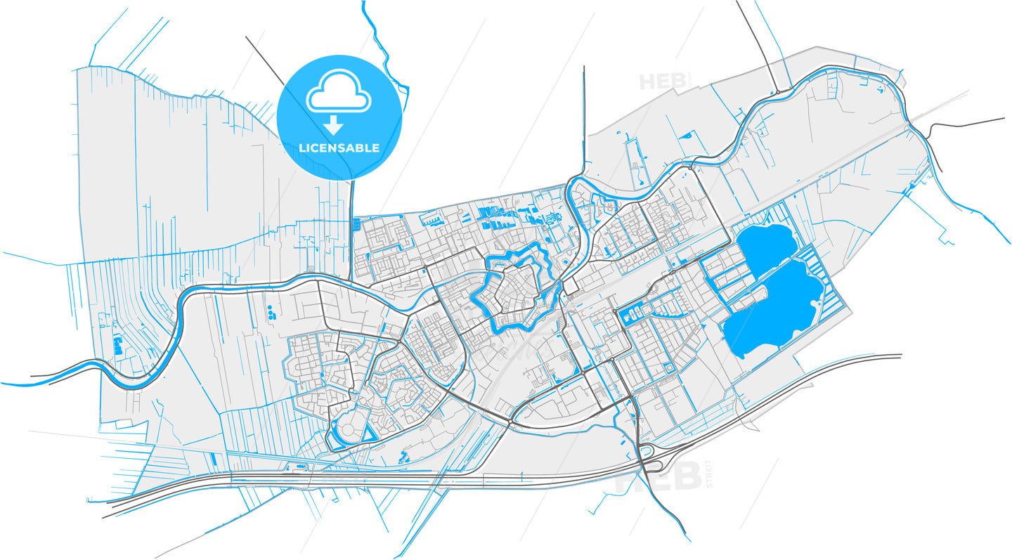 Woerden, Utrecht, Netherlands, high quality vector map