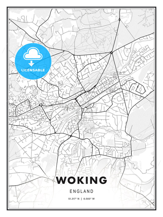 Woking, England, Modern Print Template in Various Formats - HEBSTREITS Sketches