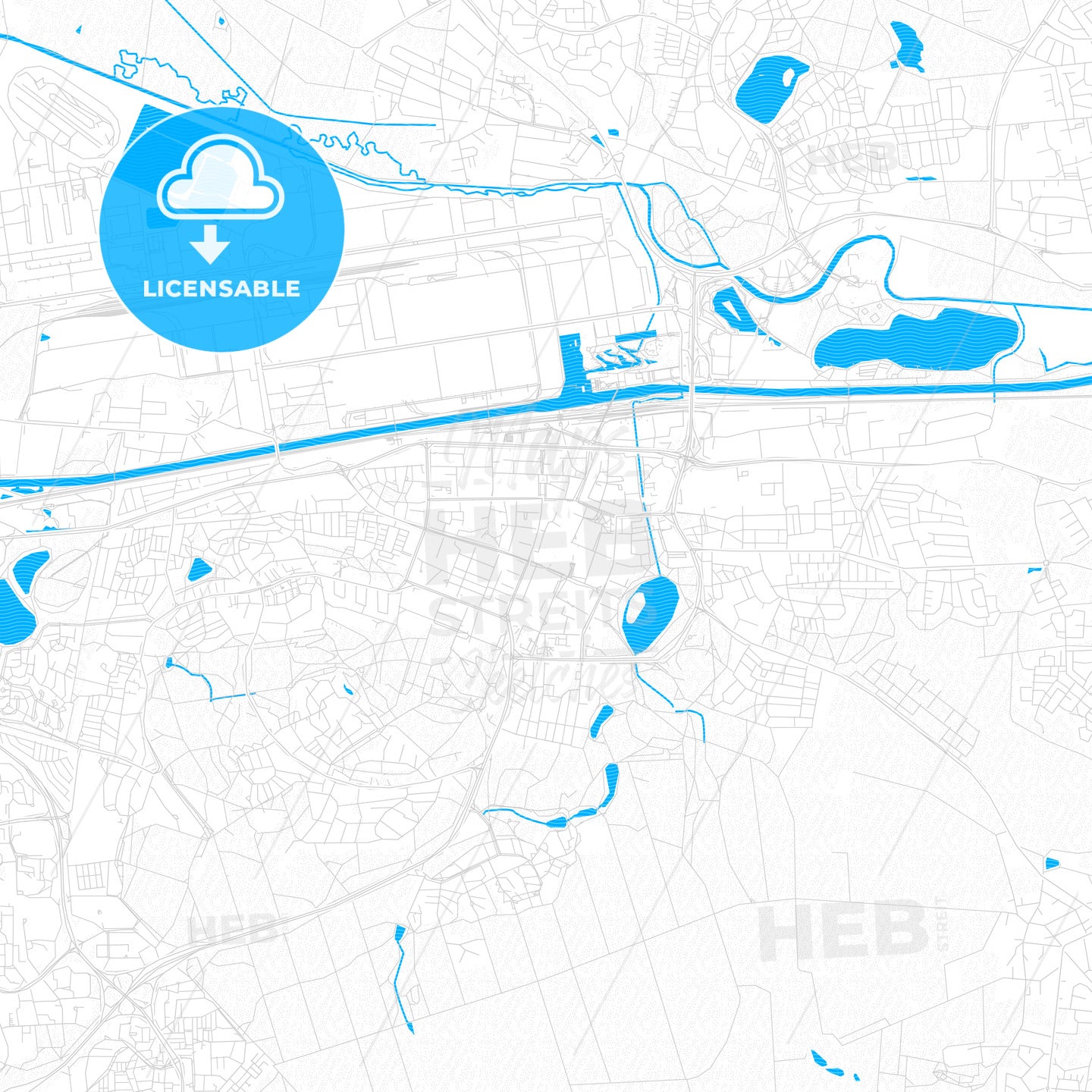 Wolfsburg, Germany PDF vector map with water in focus