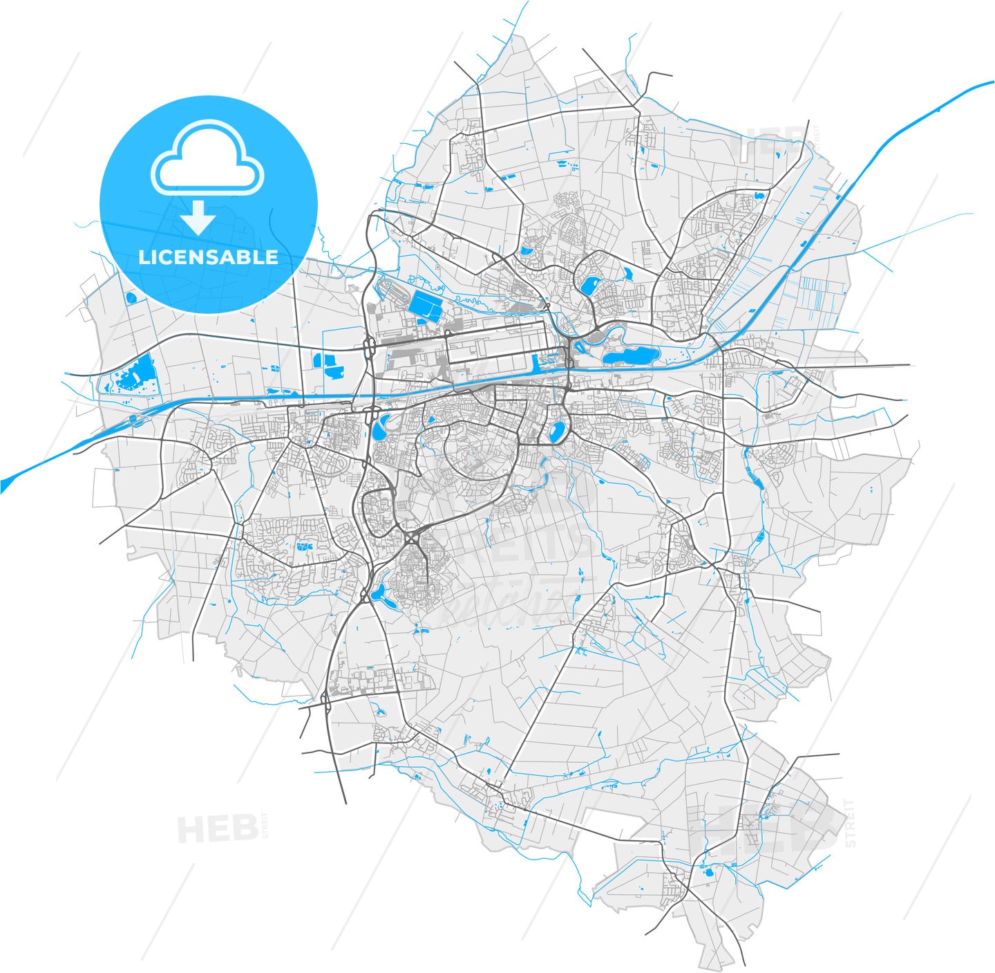 Wolfsburg, Lower Saxony, Germany, high quality vector map