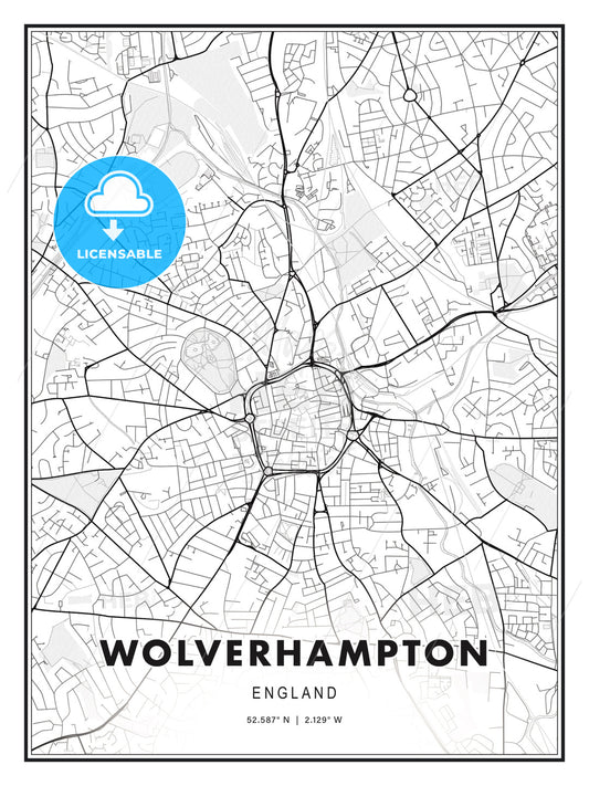 Wolverhampton, England, Modern Print Template in Various Formats - HEBSTREITS Sketches
