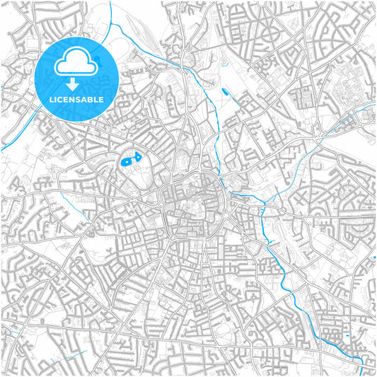 Wolverhampton, West Midlands, England, city map with high quality roads.