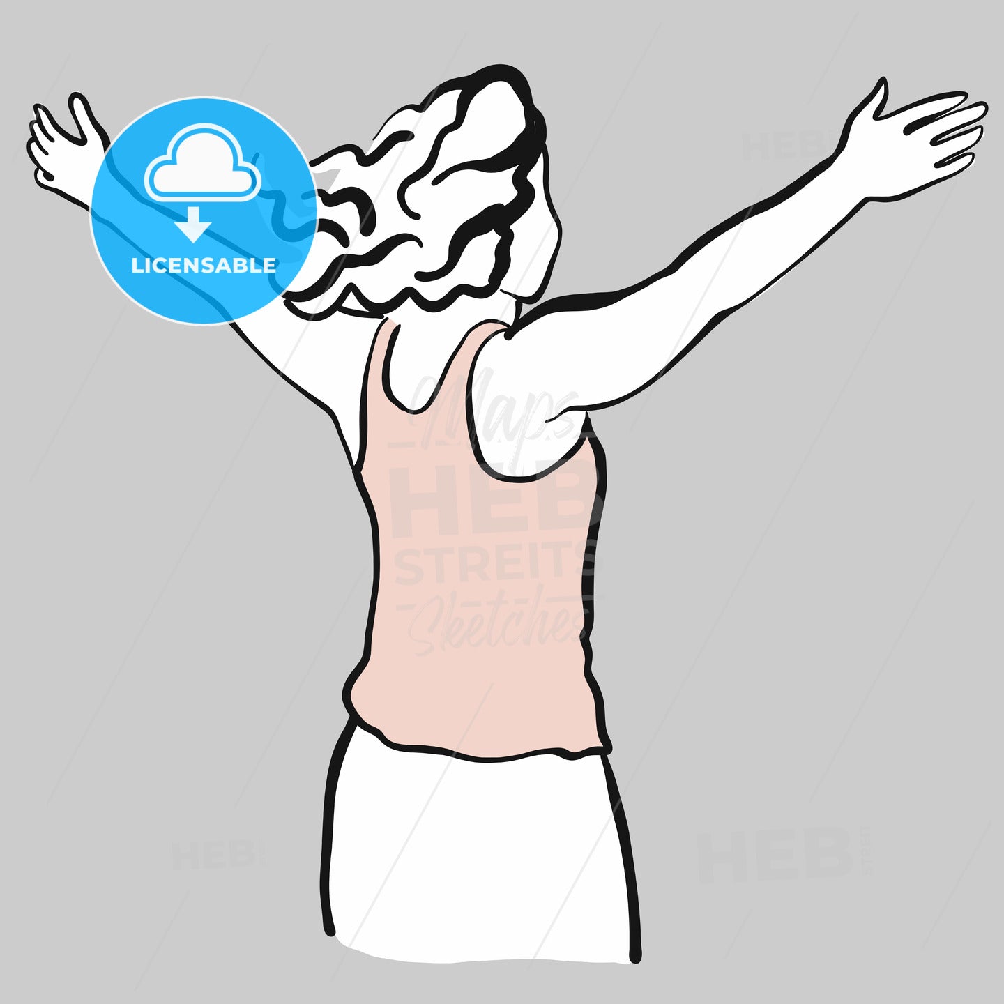 Woman pulls arms upwards as a sign of freedom – instant download