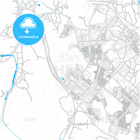 Wonju, Gangwon, South Korea, city map with high quality roads.