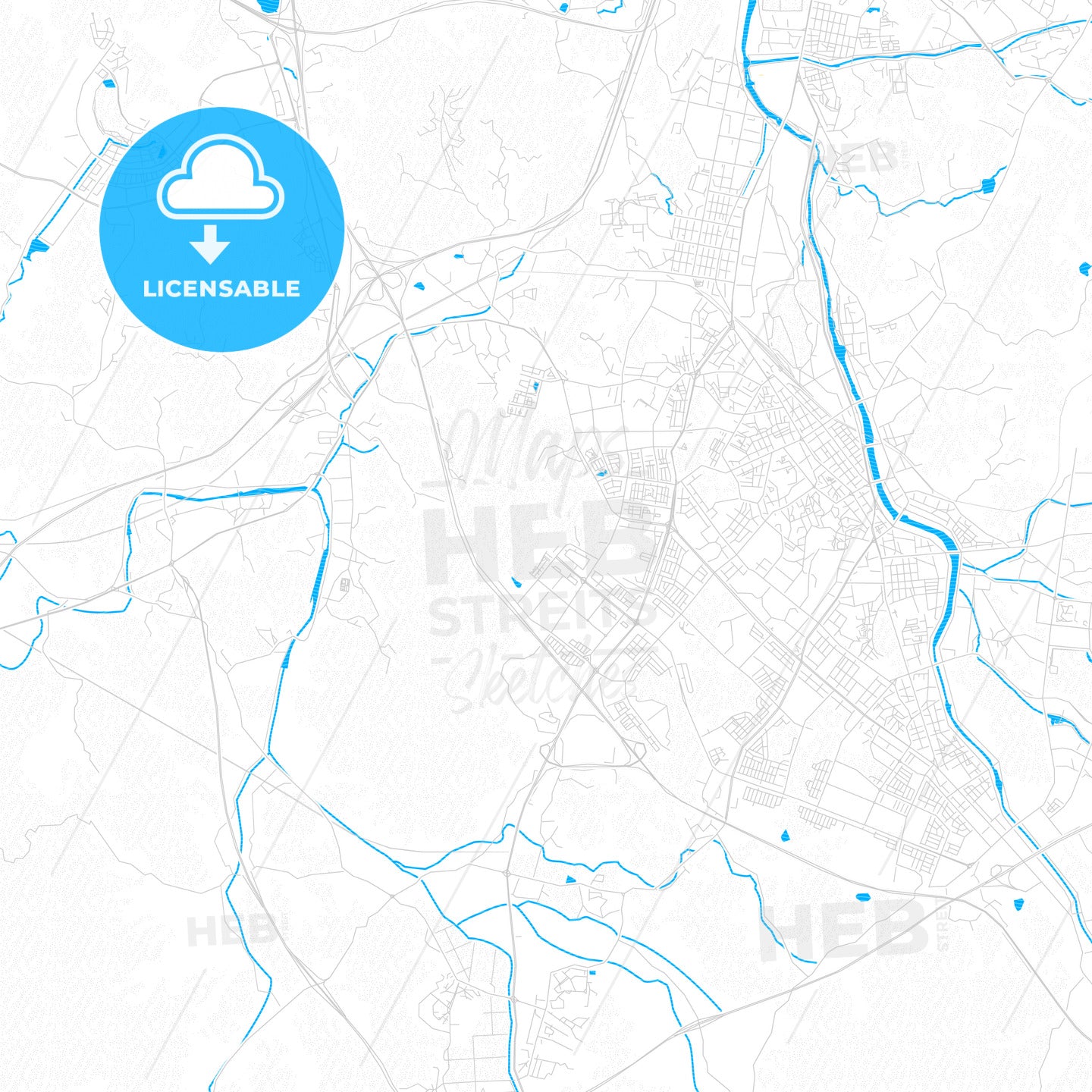 Wonju, South Korea PDF vector map with water in focus