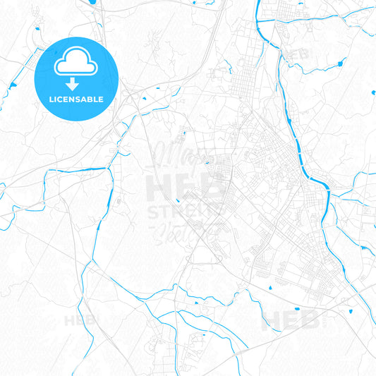 Wonju, South Korea PDF vector map with water in focus