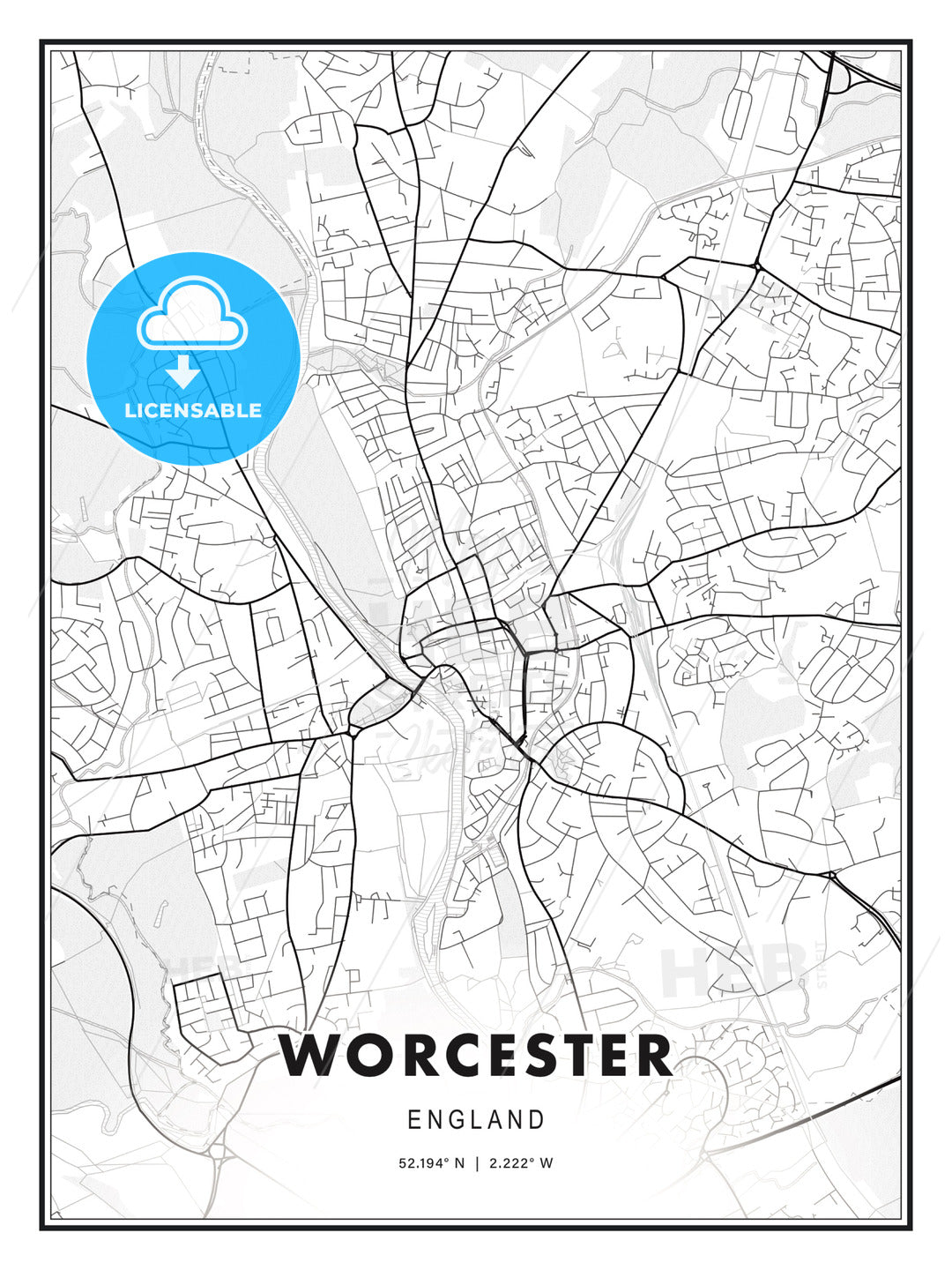 Worcester, England, Modern Print Template in Various Formats - HEBSTREITS Sketches