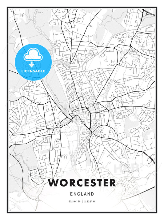 Worcester, England, Modern Print Template in Various Formats - HEBSTREITS Sketches