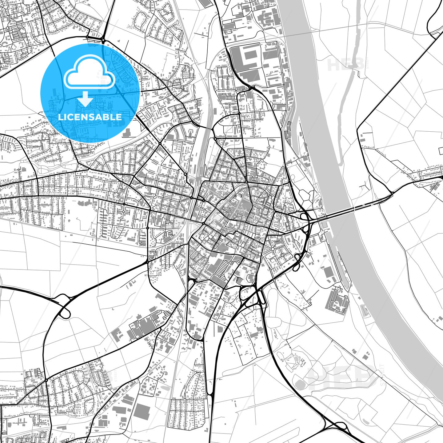 Worms, Germany, vector map with buildings