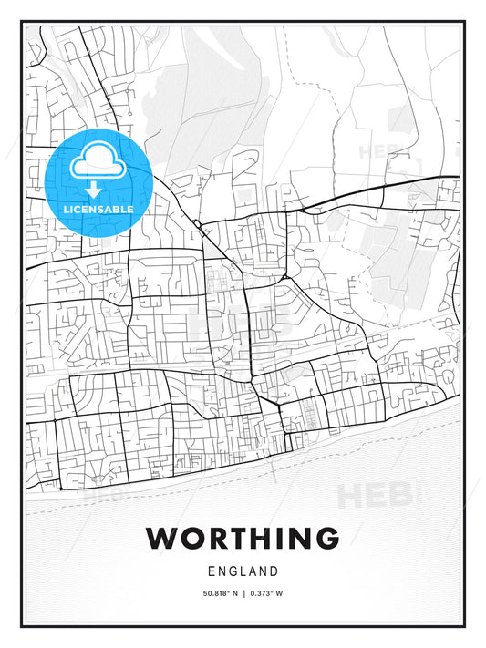 Worthing, England, Modern Print Template in Various Formats - HEBSTREITS Sketches