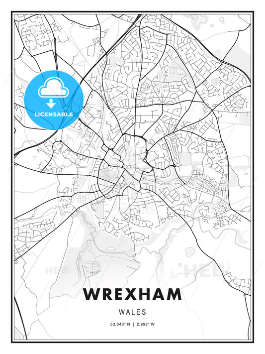 Wrexham, Wales, Modern Print Template in Various Formats - HEBSTREITS Sketches