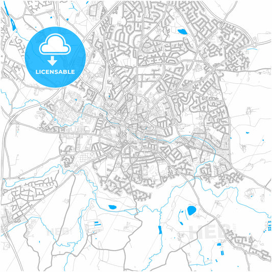 Wrexham, Wrexham, Wales, city map with high quality roads.