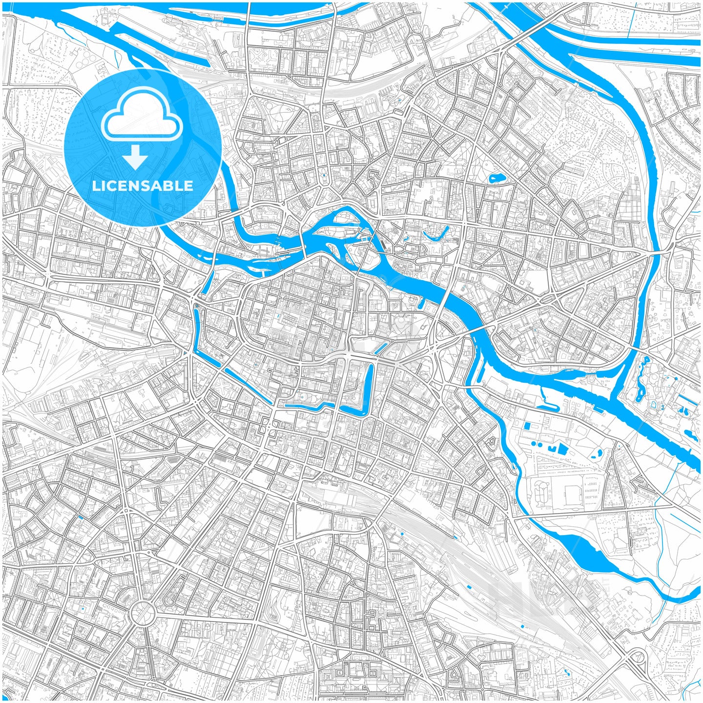 Wrocław, Lower Silesian, Poland, city map with high quality roads.