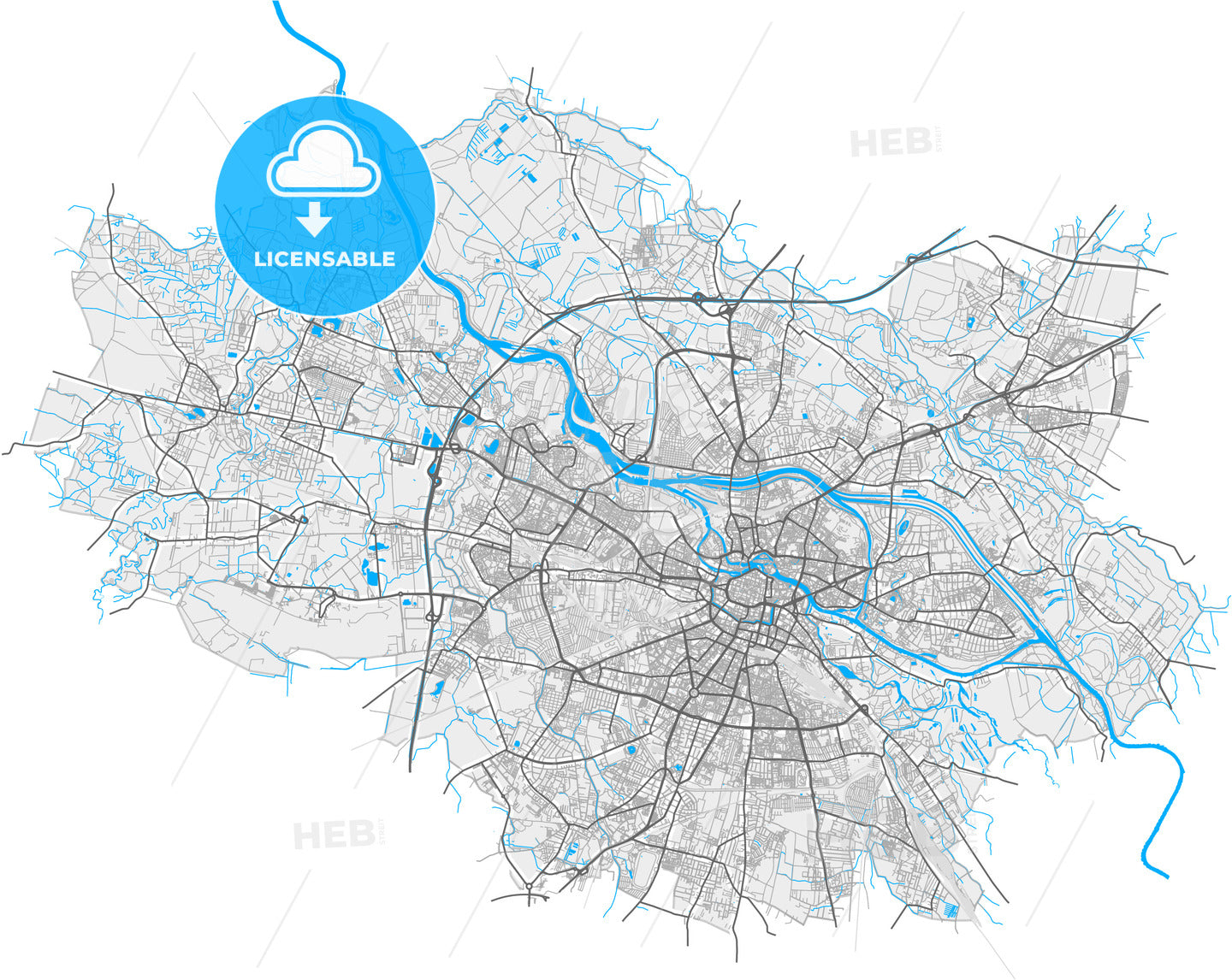 Wrocław, Lower Silesian, Poland, high quality vector map