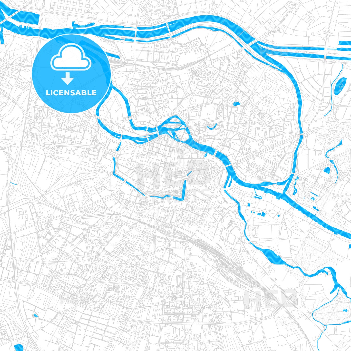 Wrocław, Poland PDF vector map with water in focus