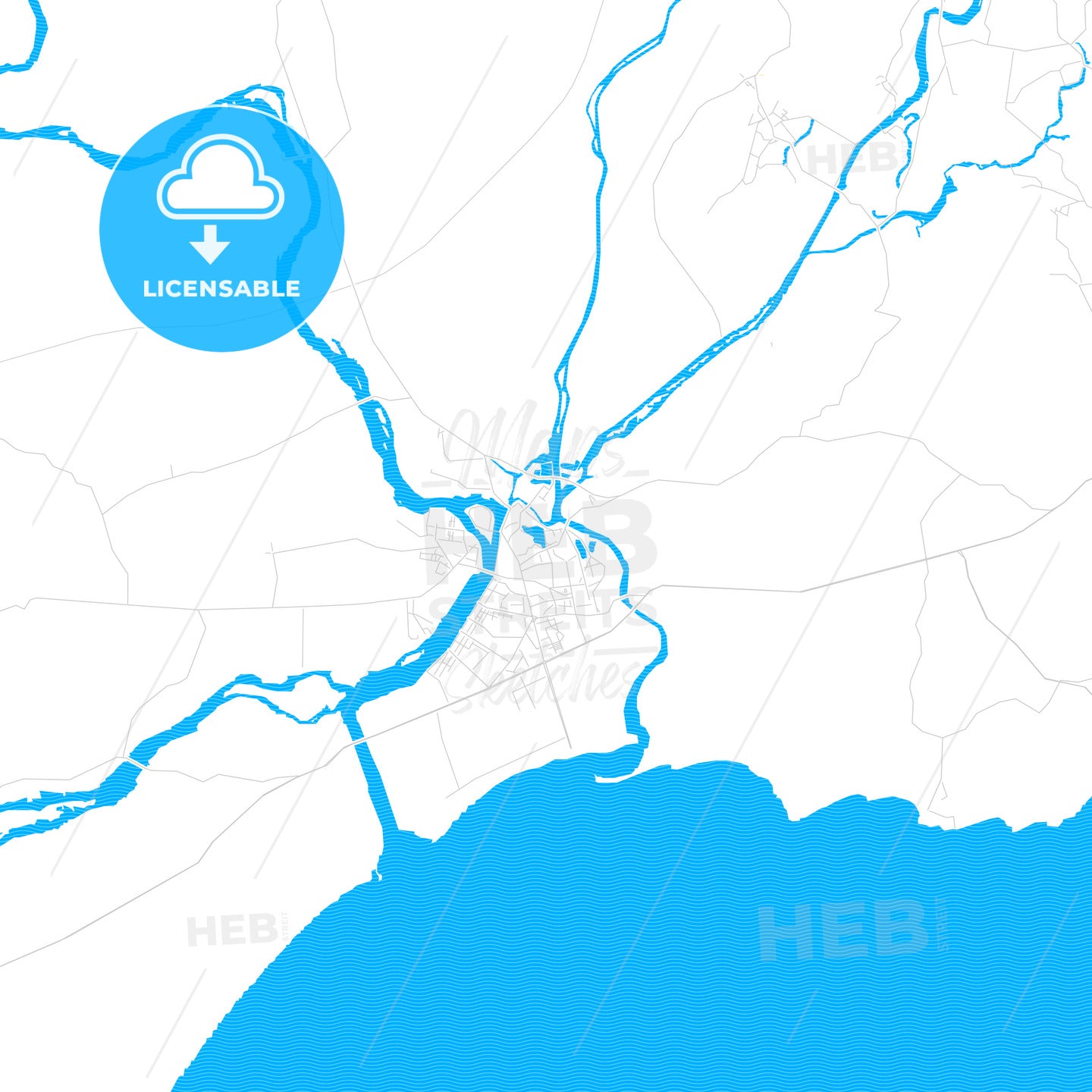 Wuchuan, China PDF vector map with water in focus