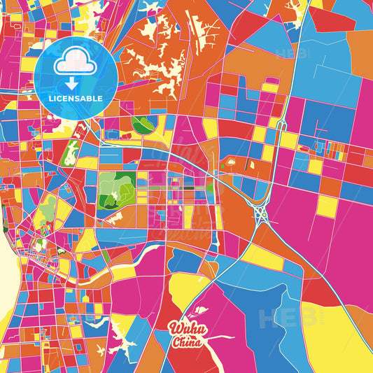 Wuhu, China Crazy Colorful Street Map Poster Template - HEBSTREITS Sketches