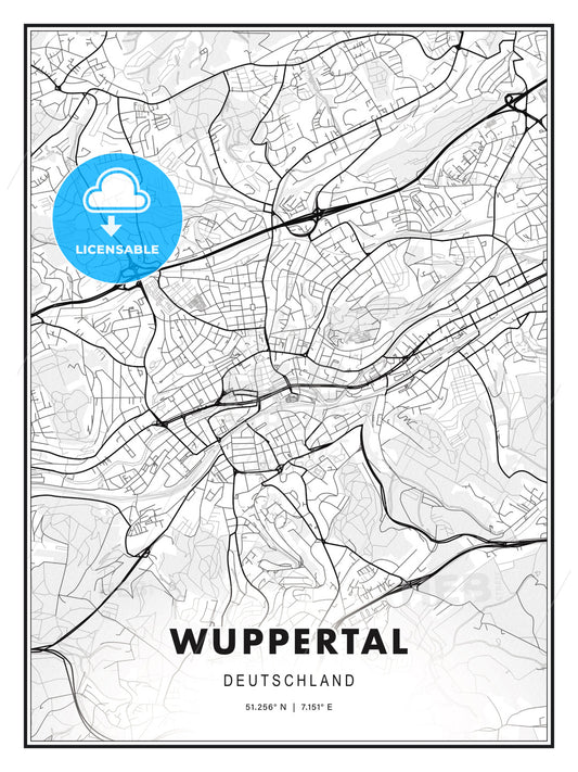 Wuppertal, Germany, Modern Print Template in Various Formats - HEBSTREITS Sketches