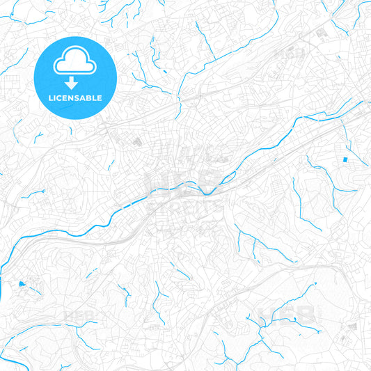 Wuppertal, Germany PDF vector map with water in focus