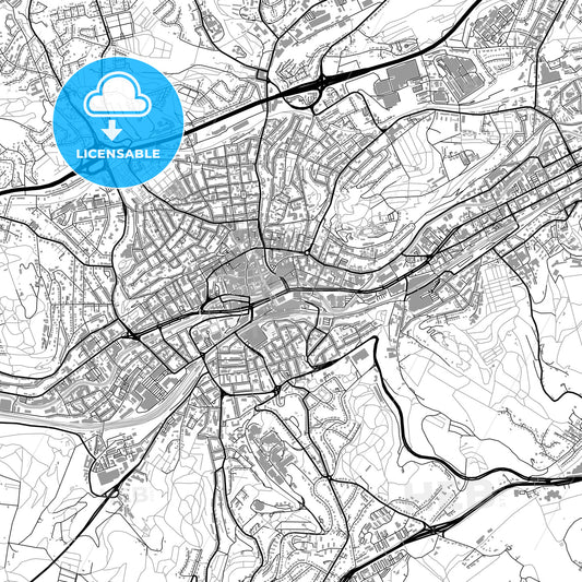 Wuppertal, Germany, vector map with buildings