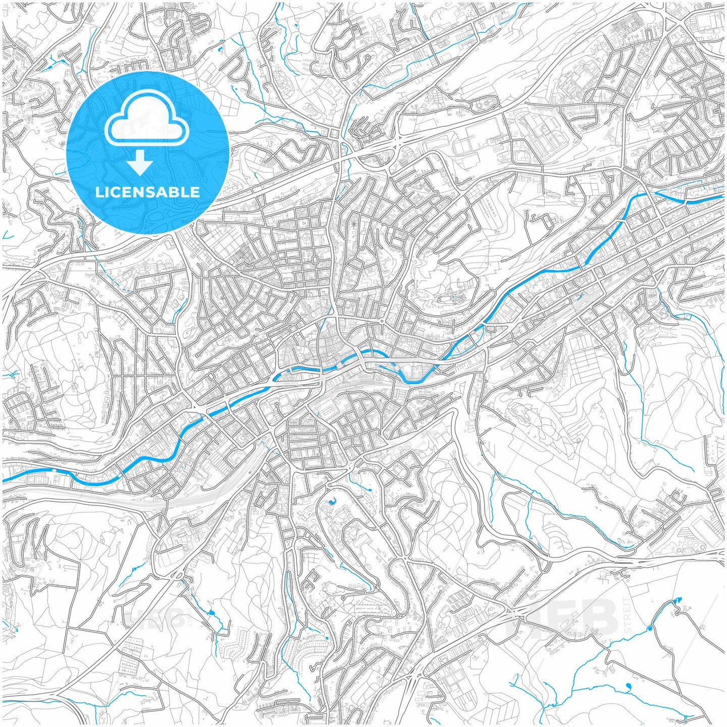 Wuppertal, North Rhine-Westphalia, Germany, city map with high quality roads.