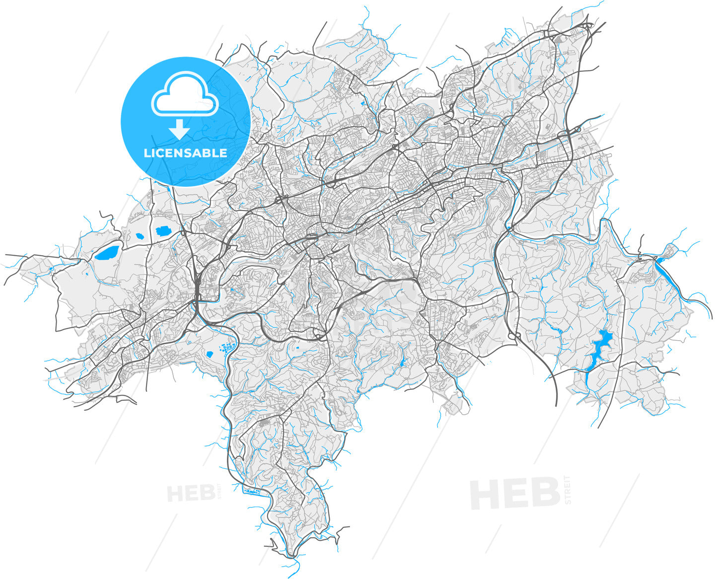 Wuppertal, North Rhine-Westphalia, Germany, high quality vector map