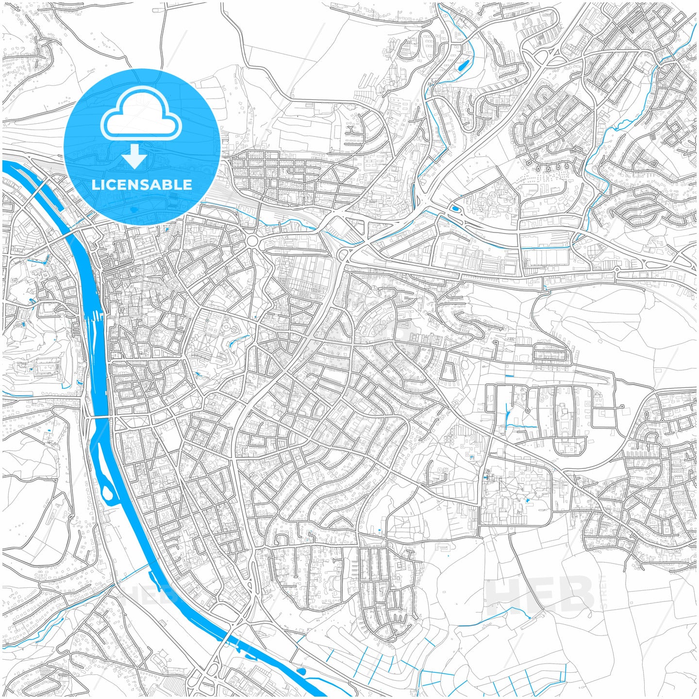 Wurzburg, Bavaria, Germany, city map with high quality roads.