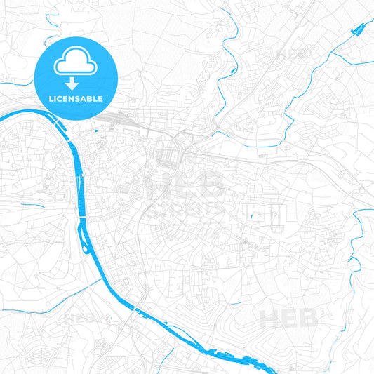 Wurzburg, Germany PDF vector map with water in focus