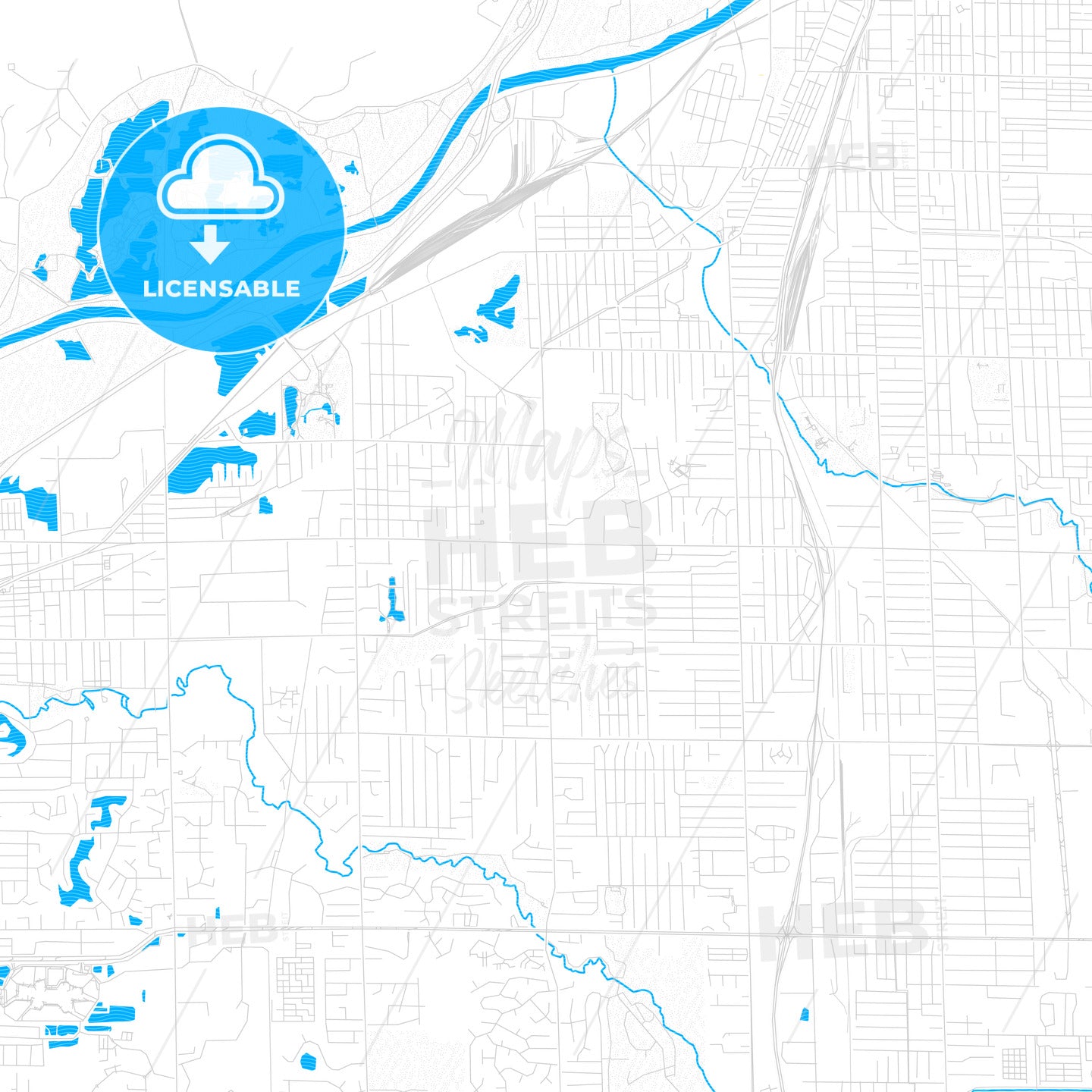 Wyoming, Michigan, United States, PDF vector map with water in focus