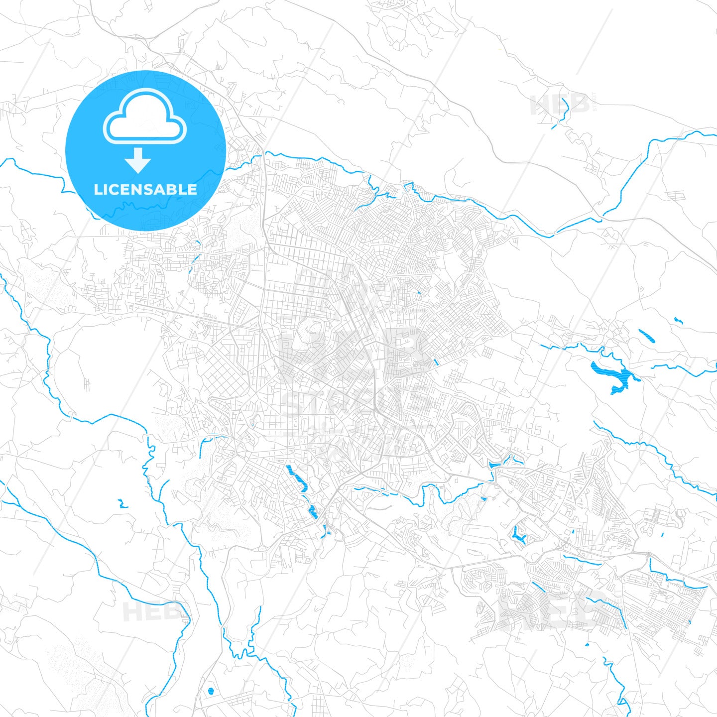 Xalapa, Mexico PDF vector map with water in focus